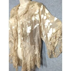 Vtg Spencer Alexis Lace Silk Kimono Top L Metallic Thread Fairy Inspired Boho